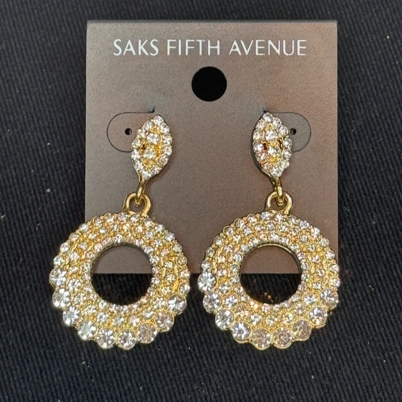 Saks Fifth Ave Marquise Shape Crystal Post With Drop Hoop Pave Earrings - Picture 1 of 5